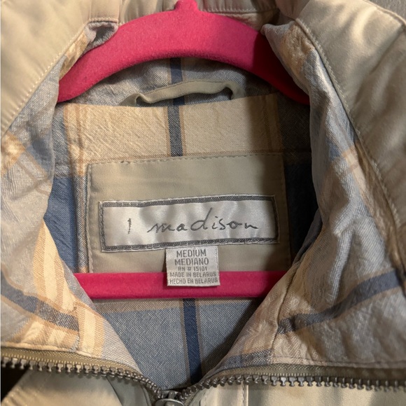 1 Madison Medium weight zip up coat with collar and hood. Plaid lining. Size med - Picture 2 of 4